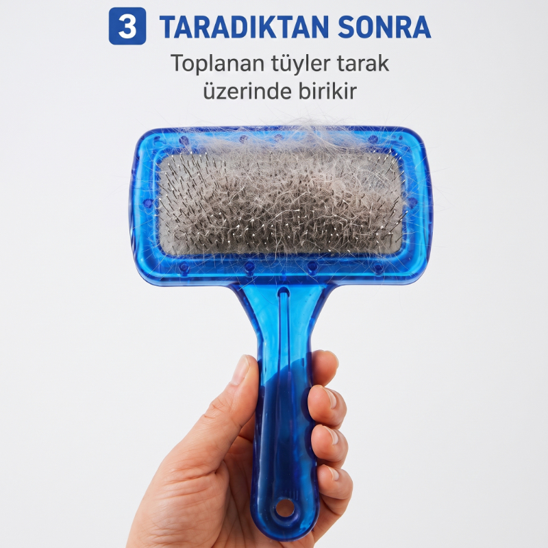 Kedi Köpek Tarağı - Evcil Hayvan Tüy Toplama Tarağı - Metal Uçlu  - 4